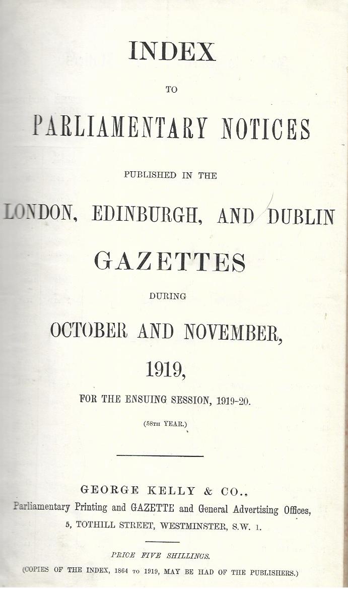 Edinburgh and London Gazettes November 1919