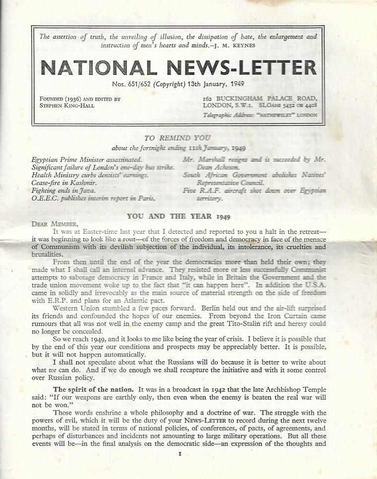 National News-Letter - Nos. 651/652 13th January 1949 - Founded 1936 - Stephen King-Hall