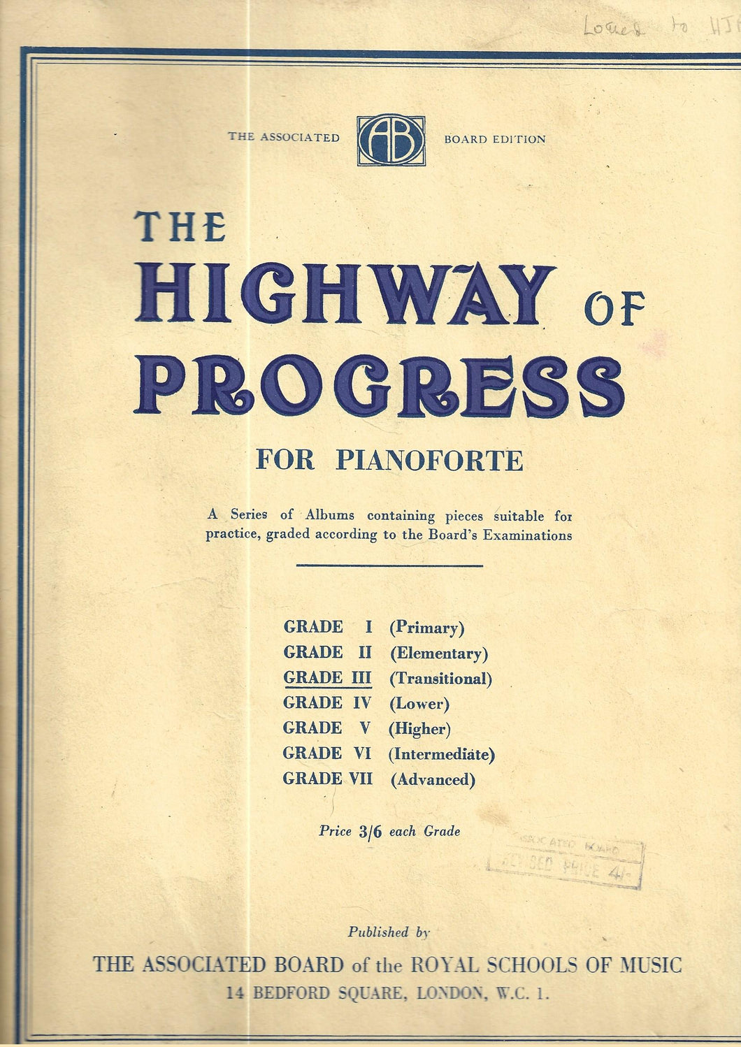 The Highway of Progress for Pianoforte. Grage 3 Sheet Music