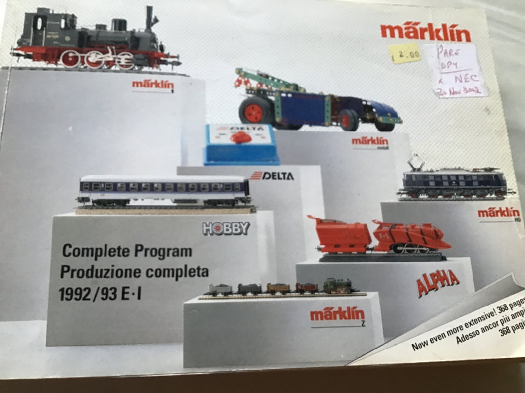 Marklin model railway product catalogue 368 pages. 1992 1993 E.I
