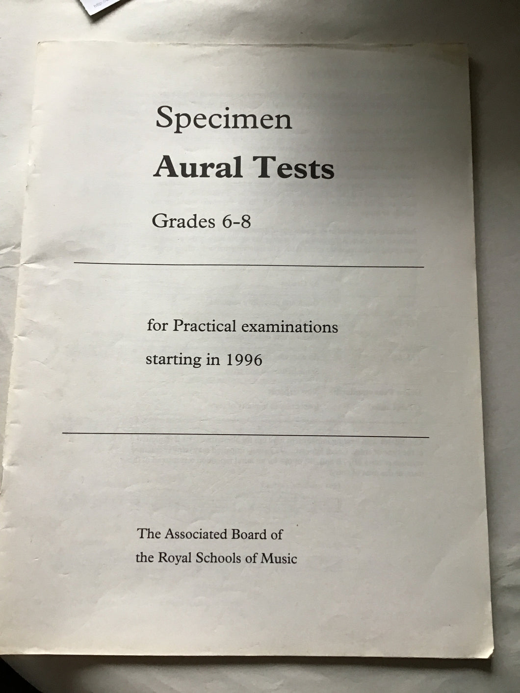 Specimen music oral tests grade 6 to 8 for practical examinations starting in 1996 the Associated board of the Royal schools of music