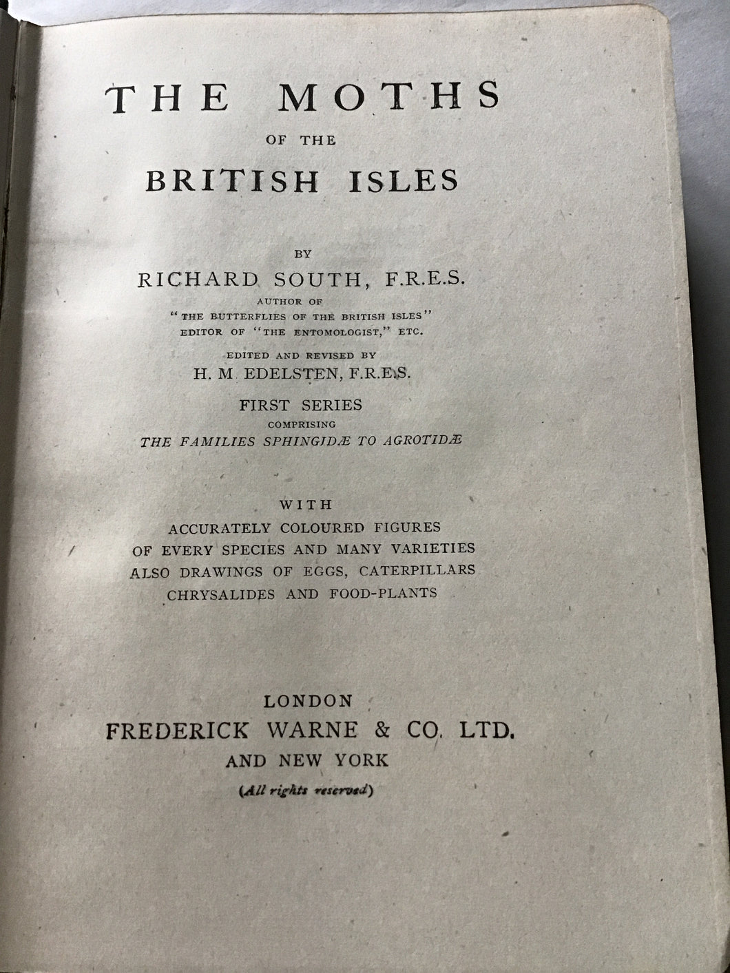 The Moths of the British Isles by Richard South first series. Hardcover. 1943