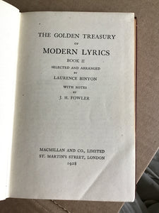 THE GOLDEN TREASURY OF MODERN LYRICS: BOOK II. [Hardcover] Binyon, Laurence.