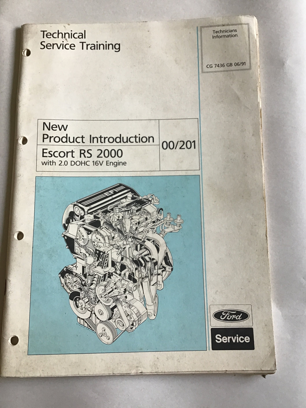 Technical service training escort RS 2000 with 2.0 DOHC 16 V engine technicians information CG7436GB06/91