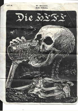 DIE HEFE (Hell), WWI leaflet - Propaganda poster - A.P. 31, DIE HEFE - Hell - Skull drinking German soldiers - World War 1 Balloon Dropped - 1918