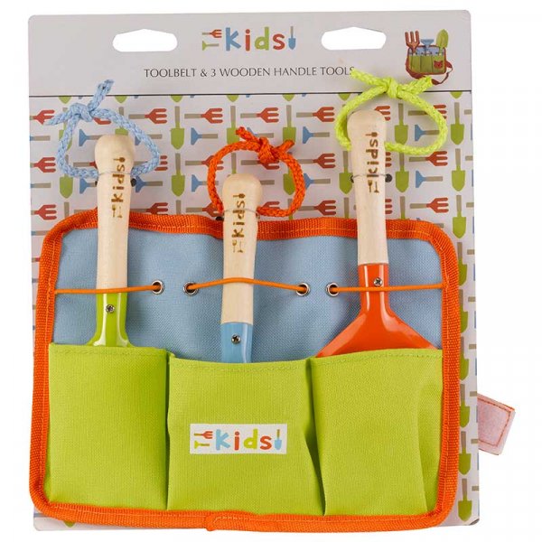 Tool Belt and 3 Wooden Handled Gardening Tools- Kids Tool Sets
